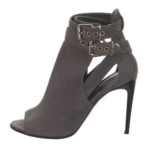100% Authentic Burberry Grey Suede Heels with Gold Buckle Details